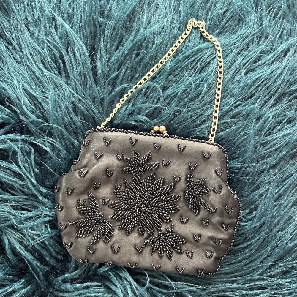 Vintage Walborg Black Beaded Clutch‎ Evening Bag